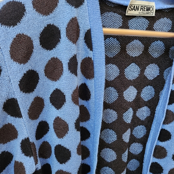 Vintage San Remo Cardigan Blue & Black Dots Women's OS - Picture 3 of 5